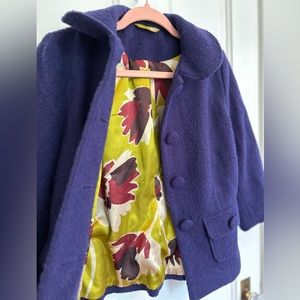 Boden purple boucle knit jacket with floral lining.